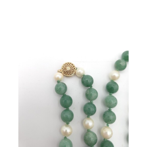 Pearl And Green Aventurine Beaded Hand Knotted Necklace 10mm Beads 26" Long - Picture 5 of 8